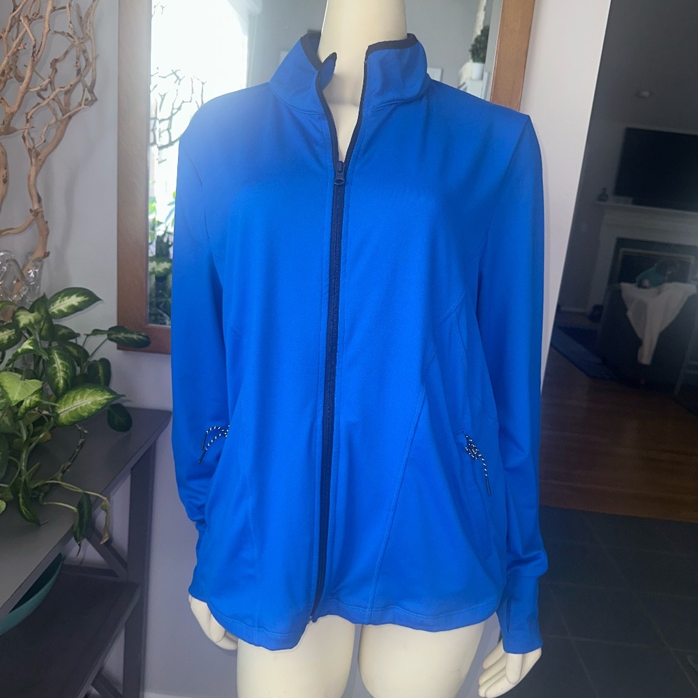 T by Talbots Blue Active Jacket ~  Large ~  Mock neck High-low